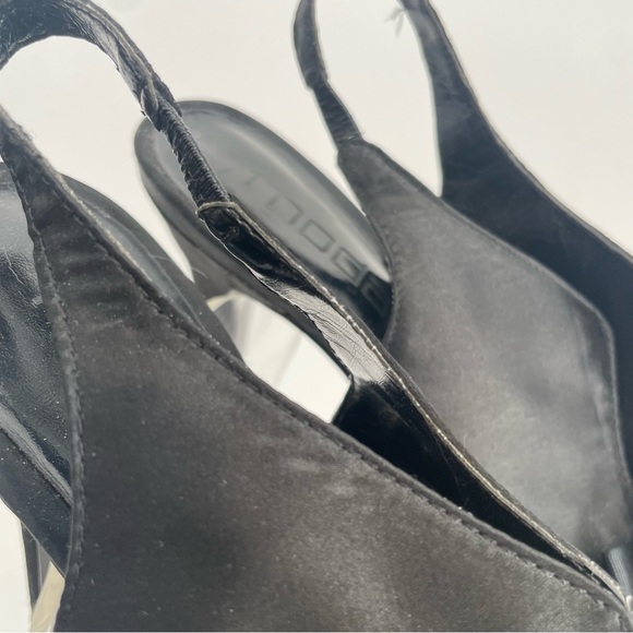 Moda Spana Black Satin Peep Toe Slingback Heels With Rhinestone Embellishment - Picture 9 of 13